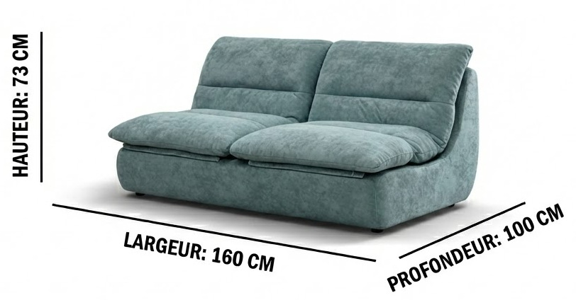 Canapé 2 places bleu-vert moderne 160 cm, design confortable pour salon contemporain
