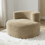 Fauteuil Rond Beige Design Moderne Fauteuil rond beige en tissu, design moderne, posé sur tapis duveteux dans salon lumineux
