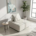 Coin Lecture Salon Moderne Coin lecture moderne avec fauteuil crème, plante verte, table noire et grande fenêtre lumineuse