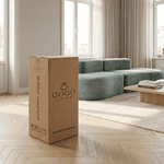 Mobilier Luna dans un salon lumineux, prêt pour l'installation. Design moderne et confortable pour u.