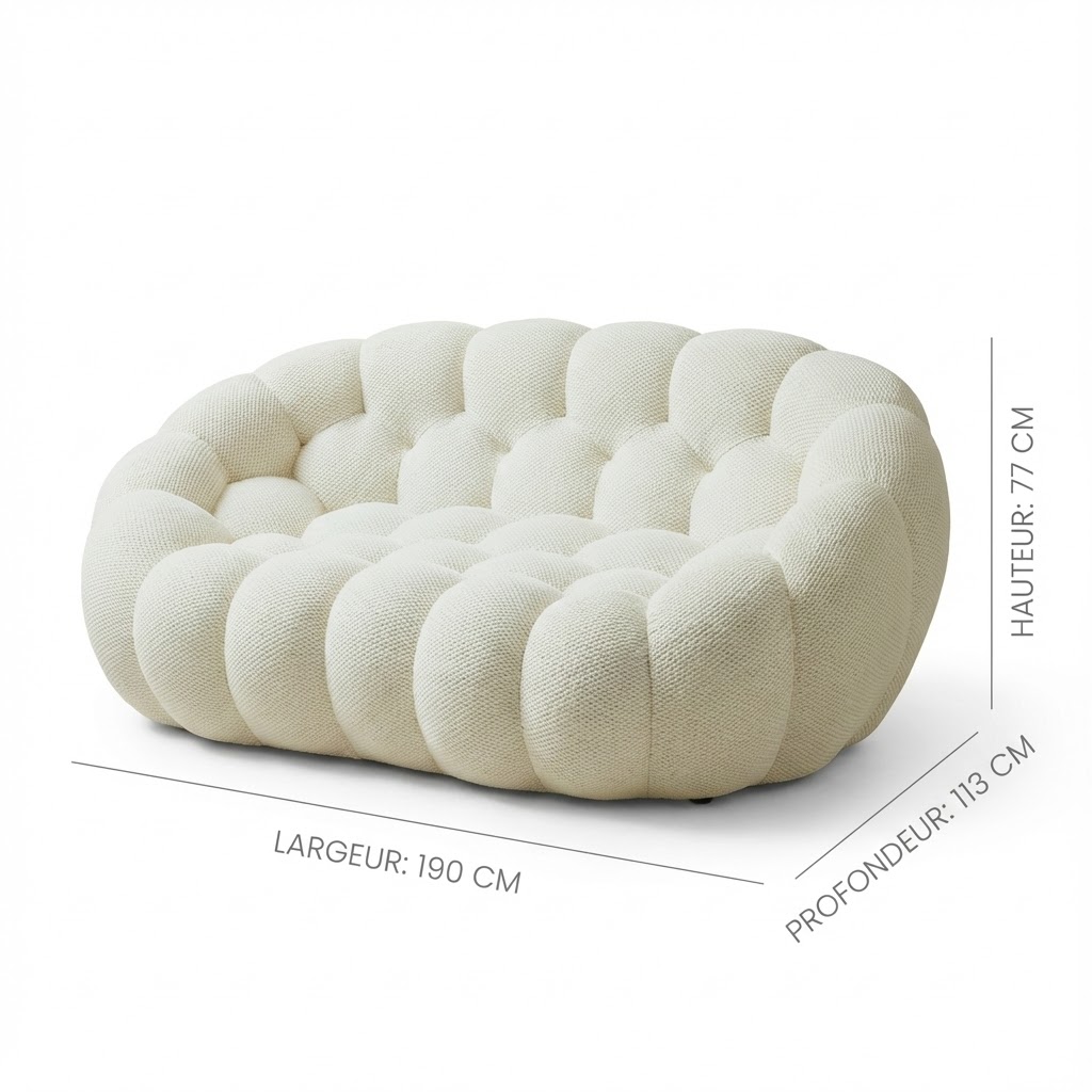 Canapé nuage cocoon crème, design contemporain capitonné, grand confort pour salon moderne