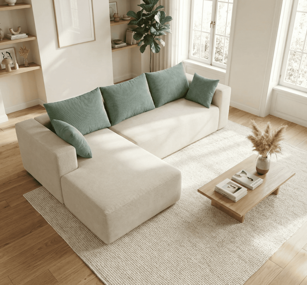 canape-dangle-tissu-creme-avec-coussins-bleu-canard